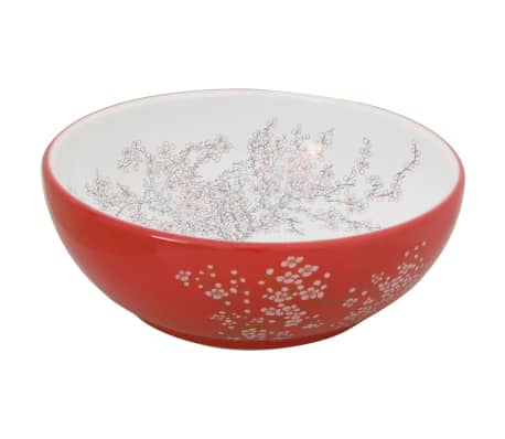 vidaXL fehér-piros kerámia kerek asztali mosdó Φ41 x 14 cm