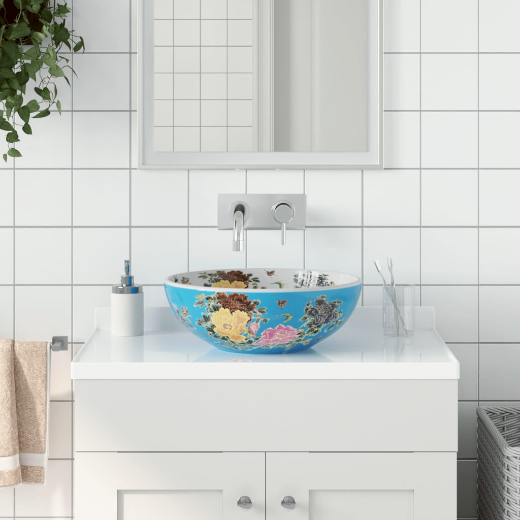 vidaXL Lavoar de blat, multicolor, rotund, Φ41x14 cm, ceramică