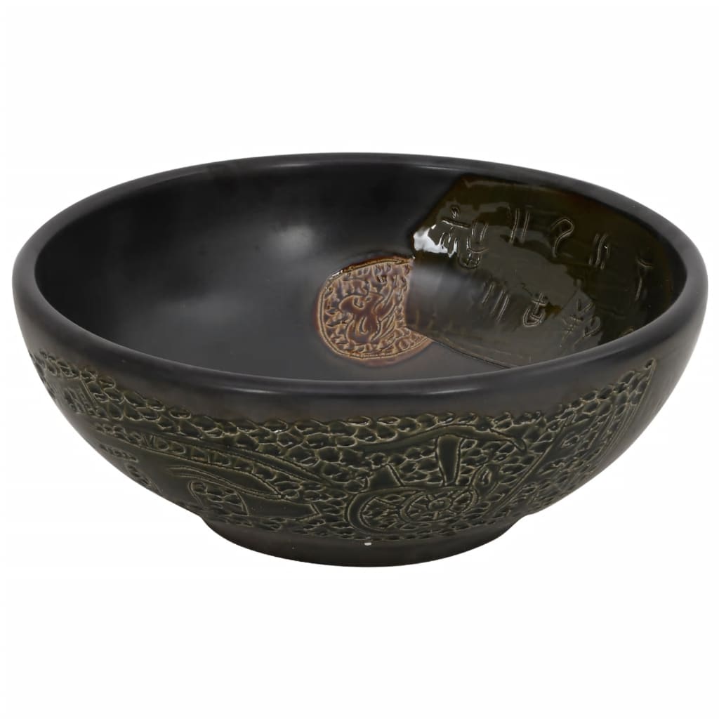 vidaXL Opzetwasbak rond Φ41x14 cm keramiek zwart afbeelding