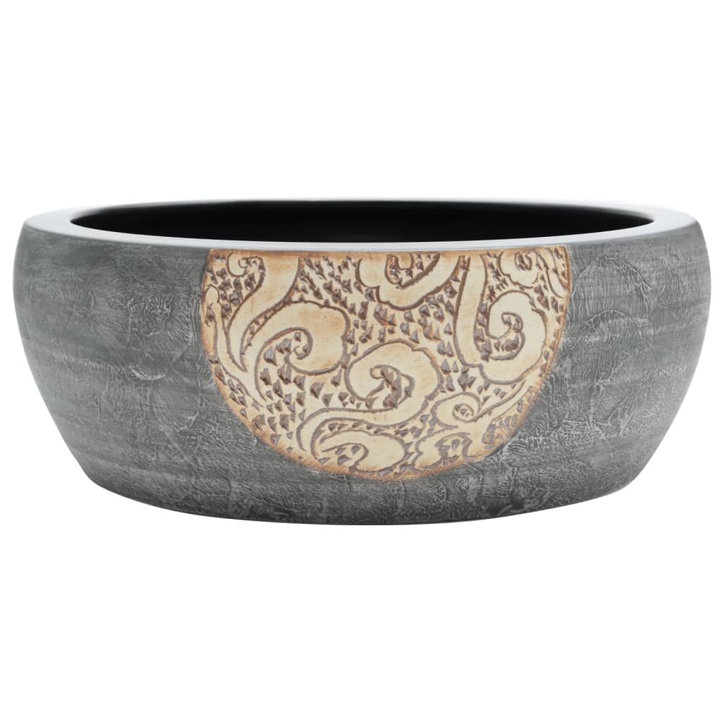 E-shop vidaXL Umývadlo na dosku čierna a hnedá okrúhle Φ41x14 cm keramické