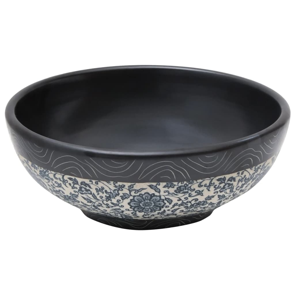 vidaXL Lavoar de blat, negru și albastru, rotund, Φ41x14 cm, ceramică