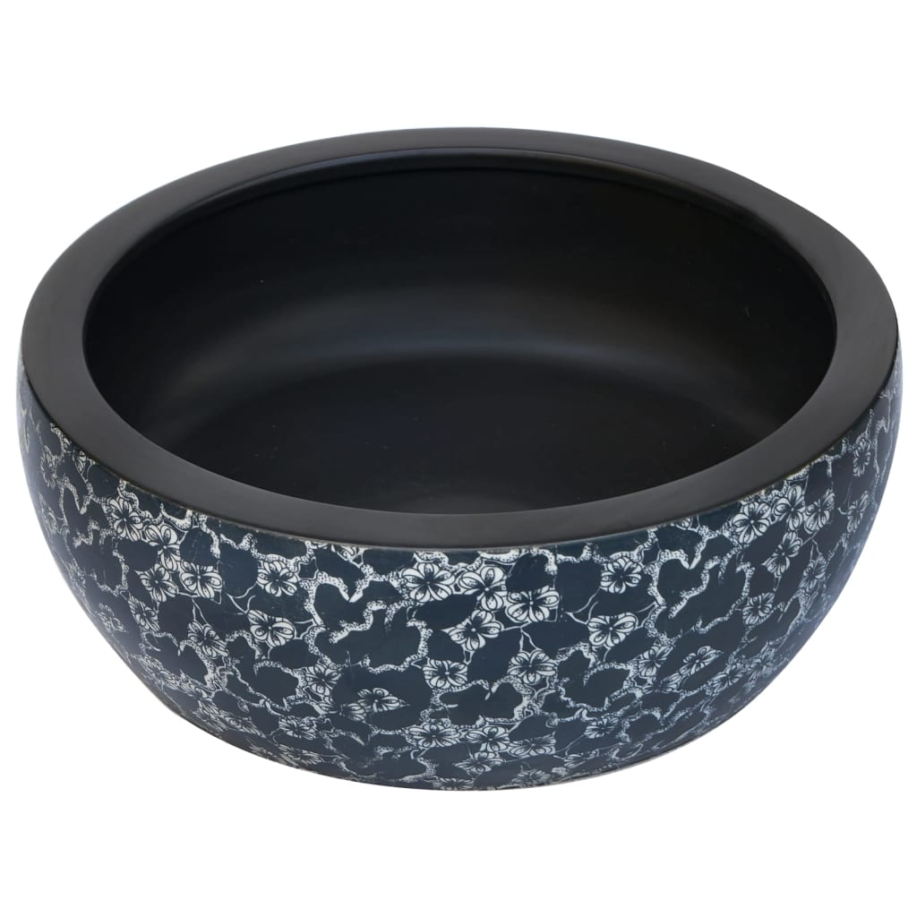 vidaXL Opzetwasbak rond Φ41x14 cm keramiek zwart en blauw afbeelding