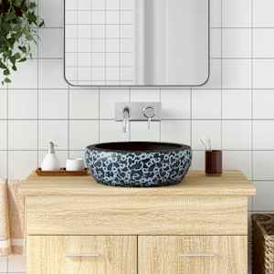 Nadpultni umivalnik črn in moder okrogel Φ41x14 cm keramika