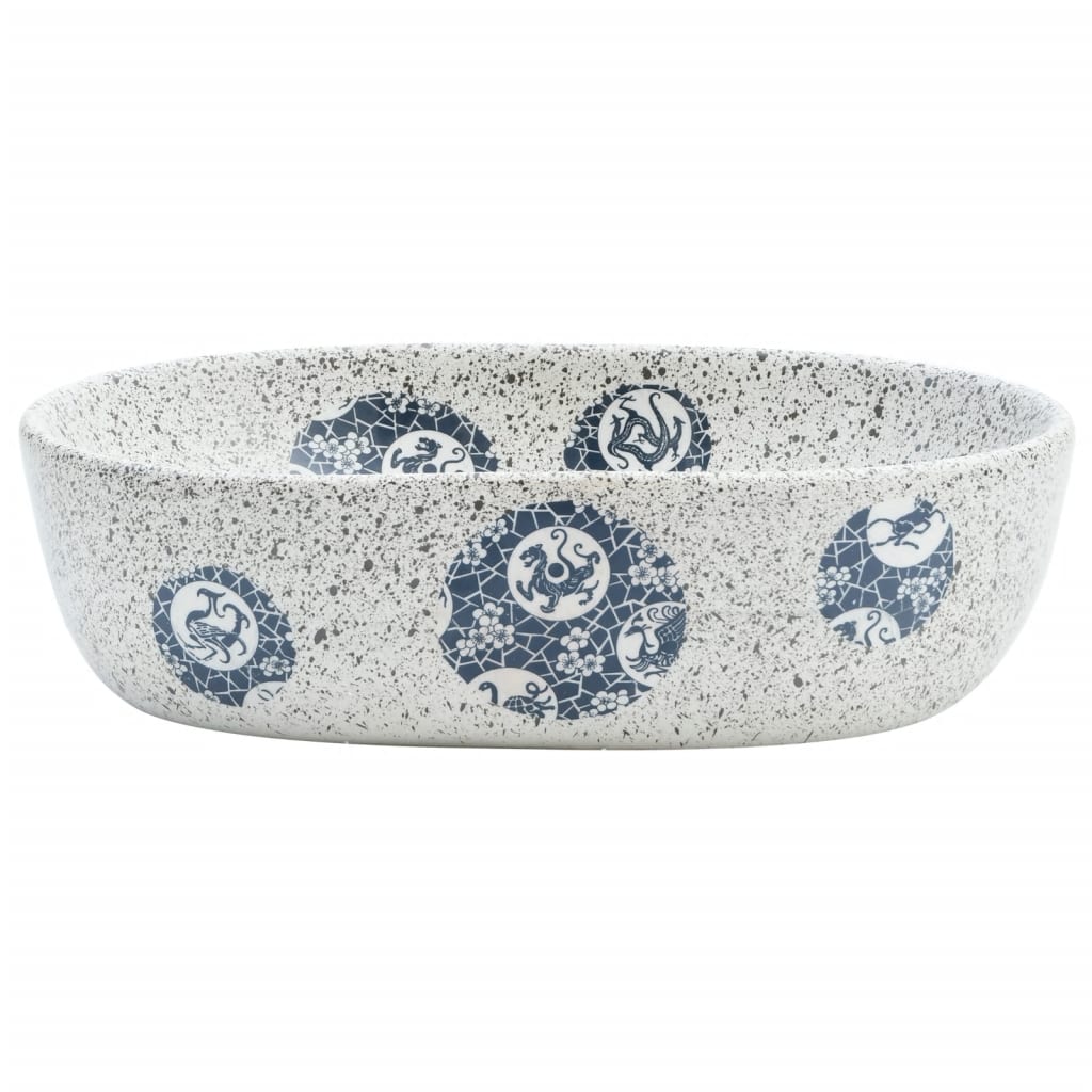 vidaXL - Opzetwasbak - ovaal - 47x33x13 - cm - keramiek - grijs - en - blauw