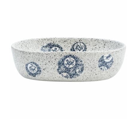 vidaXL Vasque &agrave; poser gris et bleu ovale 47x33x13 cm c&eacute;ramique