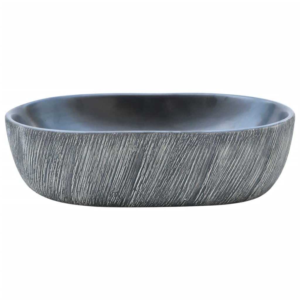 vidaXL Opzetwasbak ovaal 47x33x13 cm keramiek zwart en grijs afbeelding
