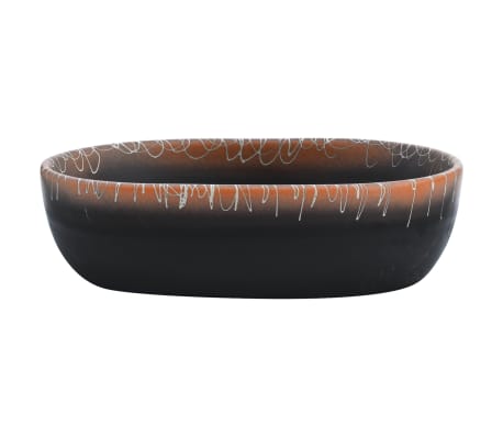vidaXL Nadgradni umivaonik crno-narančasti ovalni 47x33x13 cm keramika