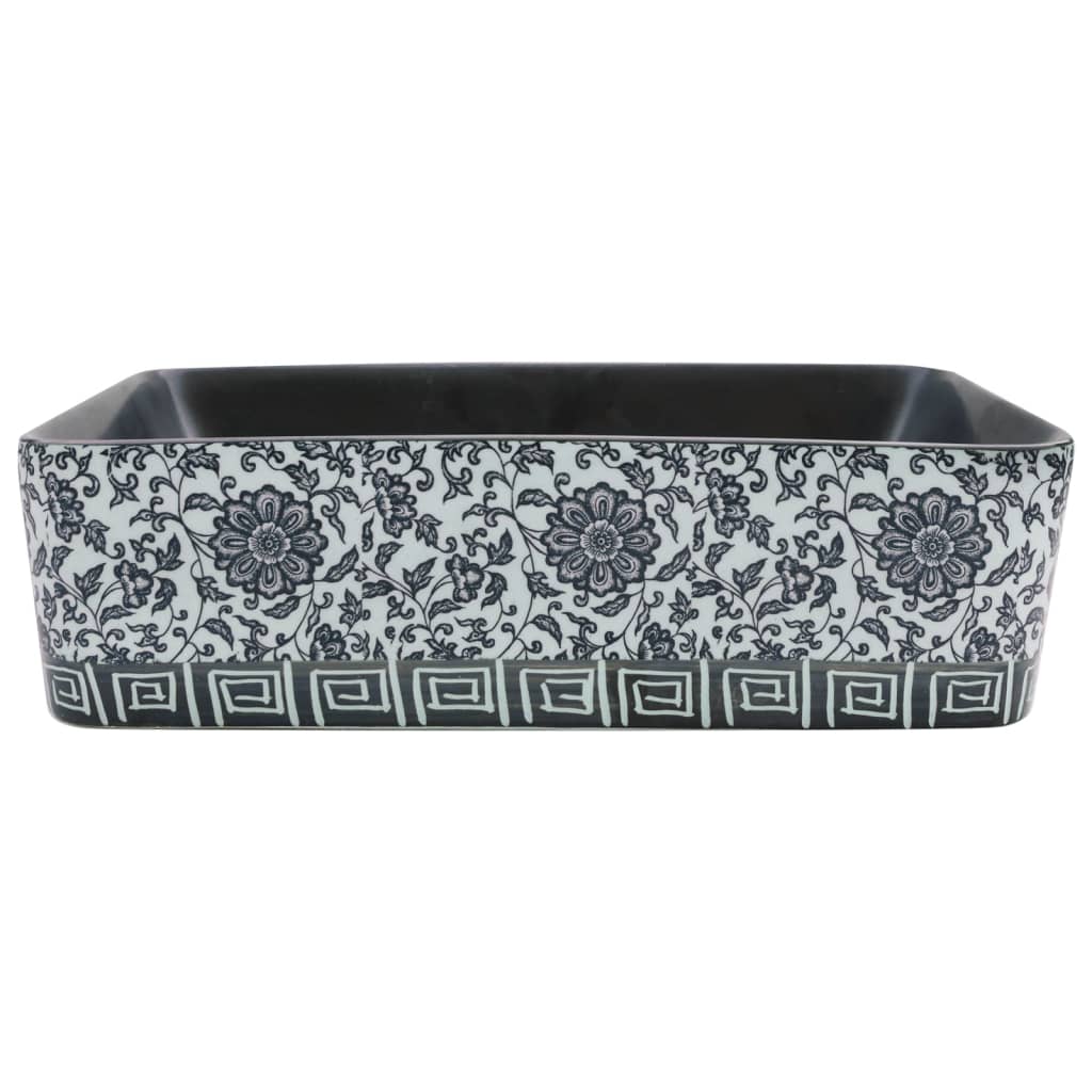 vidaXL Opzetwasbak rechthoekig 46x35,5x13 cm keramiek zwart en blauw afbeelding