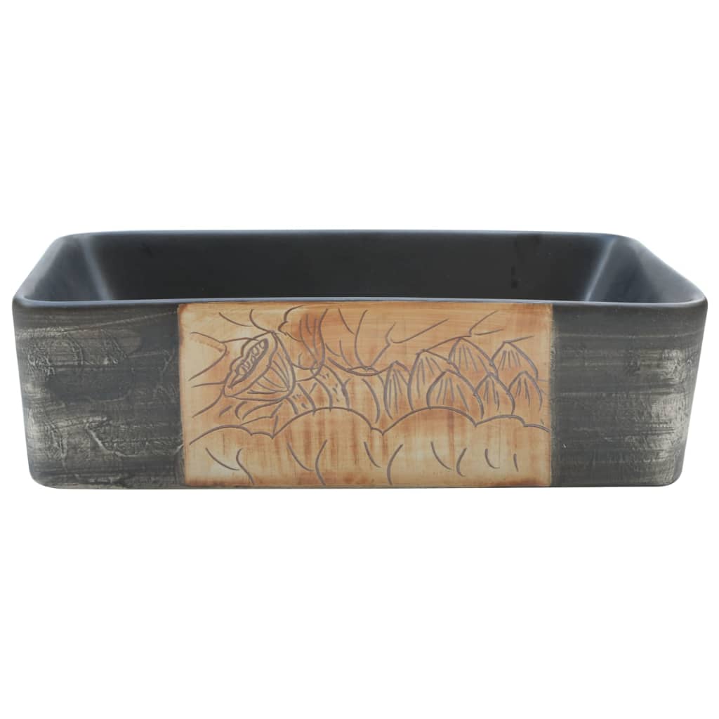 vidaXL Opzetwasbak rechthoekig 46x35,5x13 cm keramiek zwart en bruin afbeelding