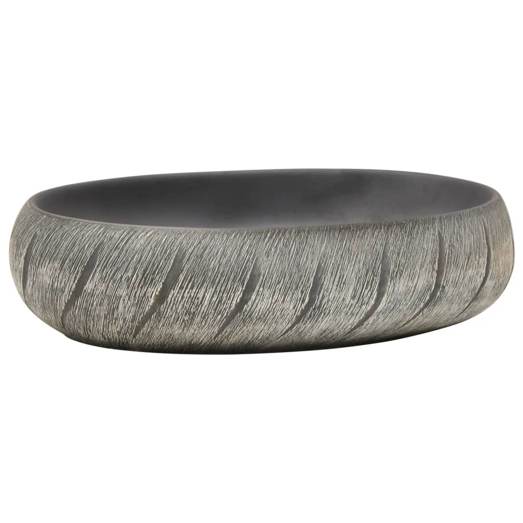 Lavoar de blat, negru și gri, 59x40x15 cm, ceramică, oval