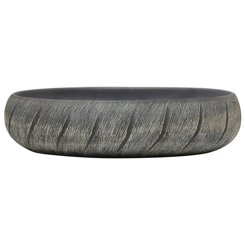 vidaXL Opzetwasbak ovaal 59x40x15 cm keramiek zwart en grijs afbeelding