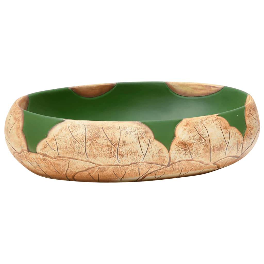 Lavoar de blat, verde și maro, 59x40x15 cm, ceramică, oval