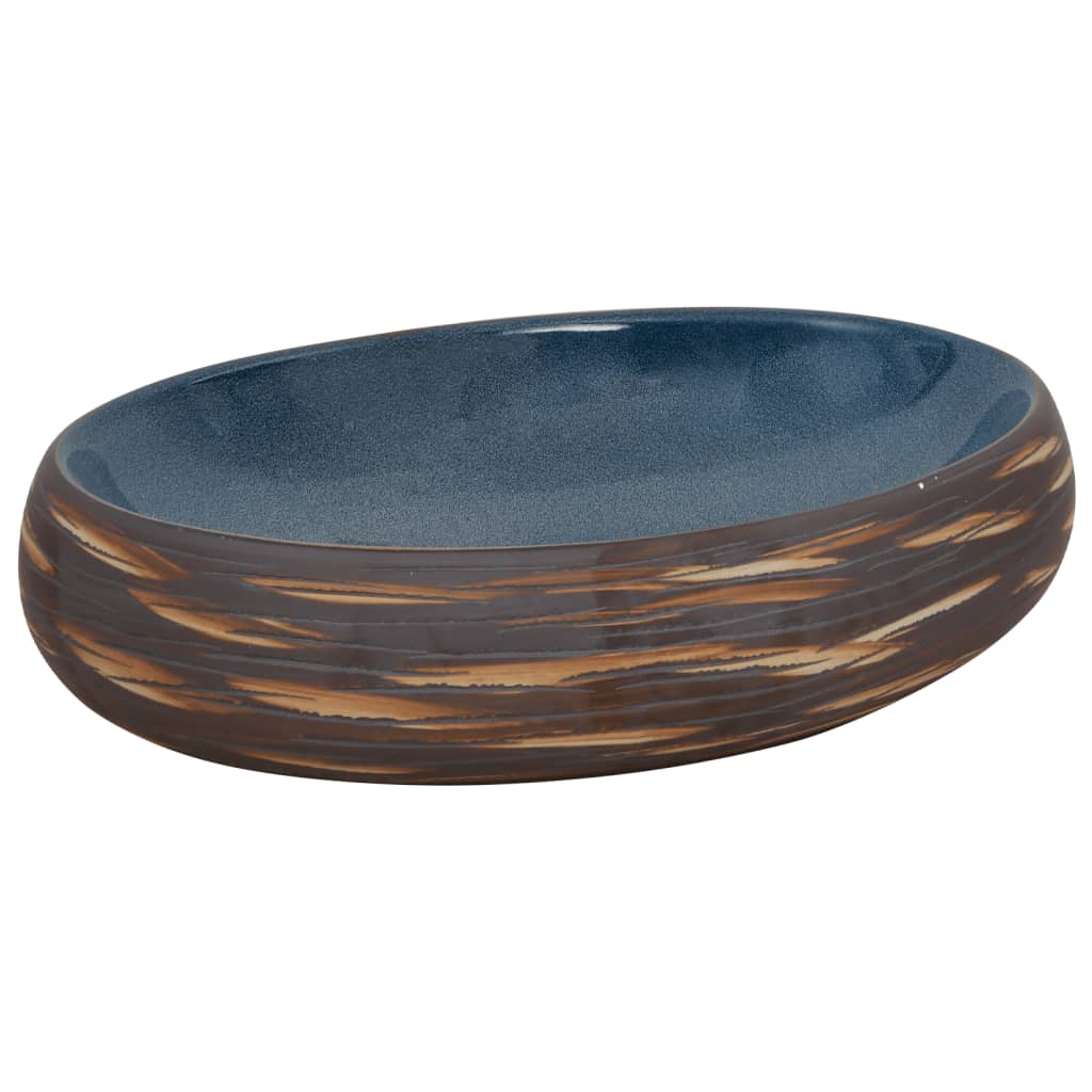 Lavoar de blat, maro și albastru, 59x40x15 cm, ceramică, oval