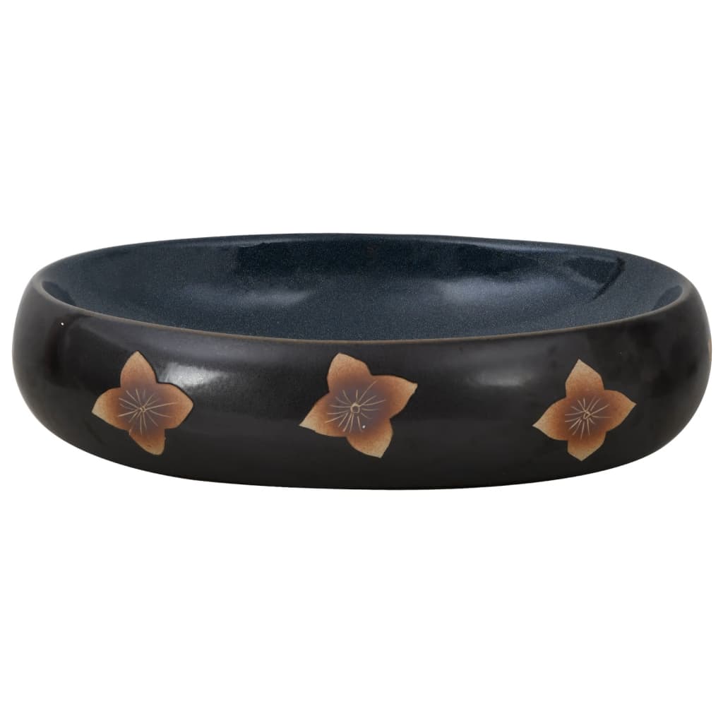 vidaXL Lavoar de blat, negru și albastru, 59x40x15 cm, ceramică, oval