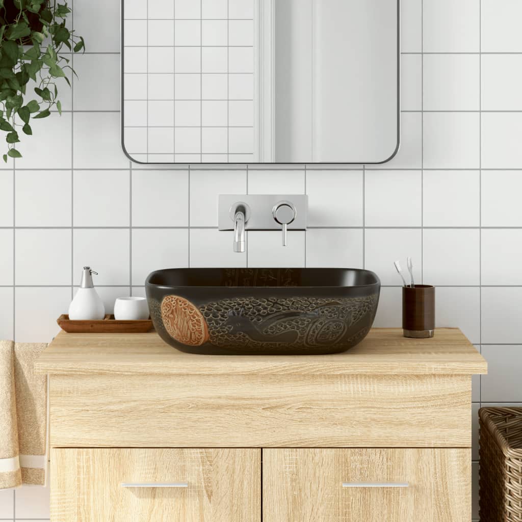 4: vidaXL håndvask til bord 48x37,5x13,5 cm rektangulær keramik sort