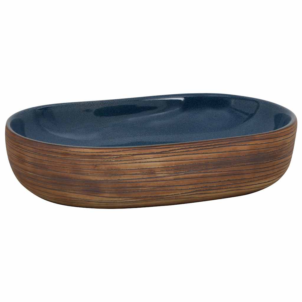 E-shop vidaXL Umývadlo na dosku hnedé a modré oválne 59x40x14 cm keramické