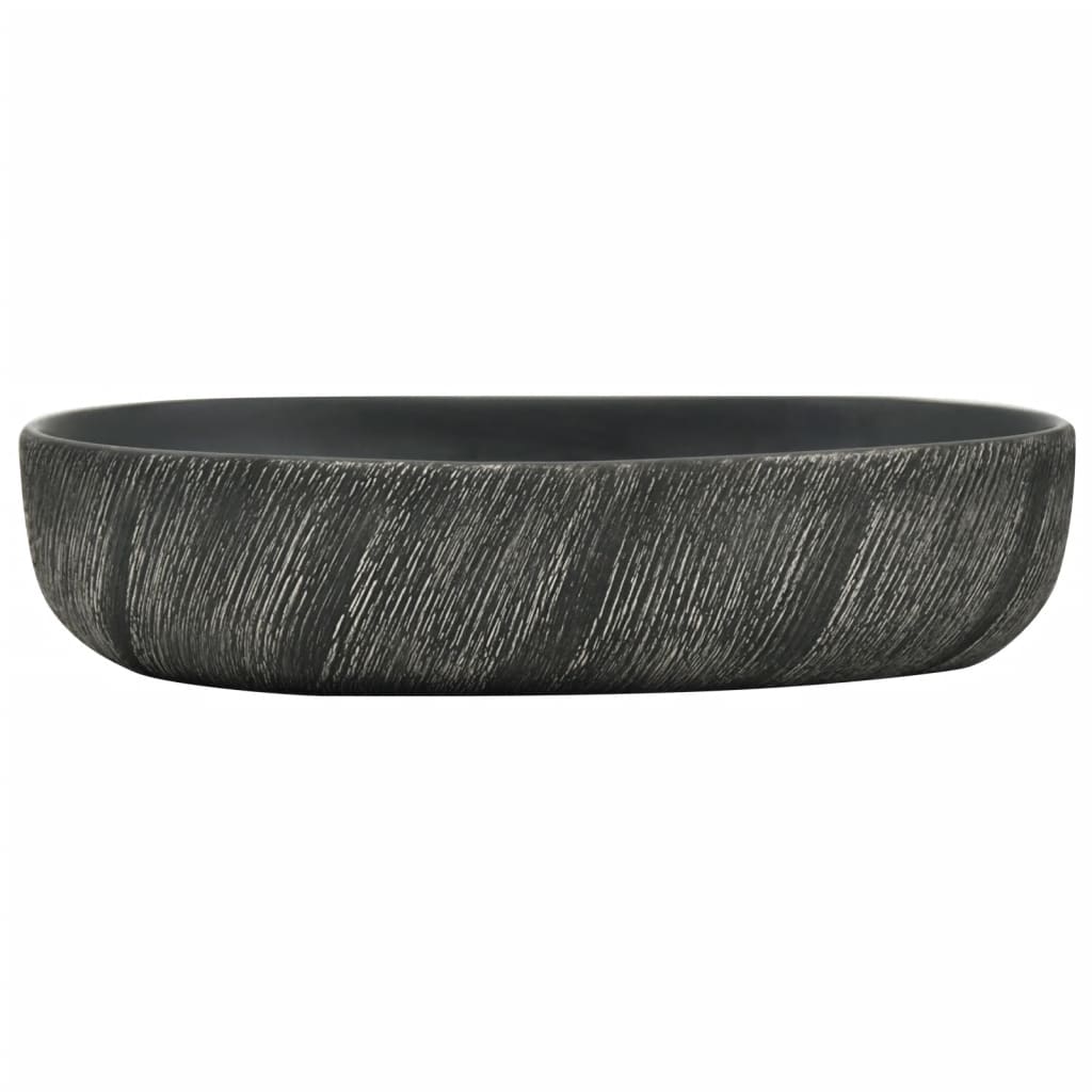 vidaXL Opzetwasbak ovaal 59x40x14 cm keramiek zwart afbeelding