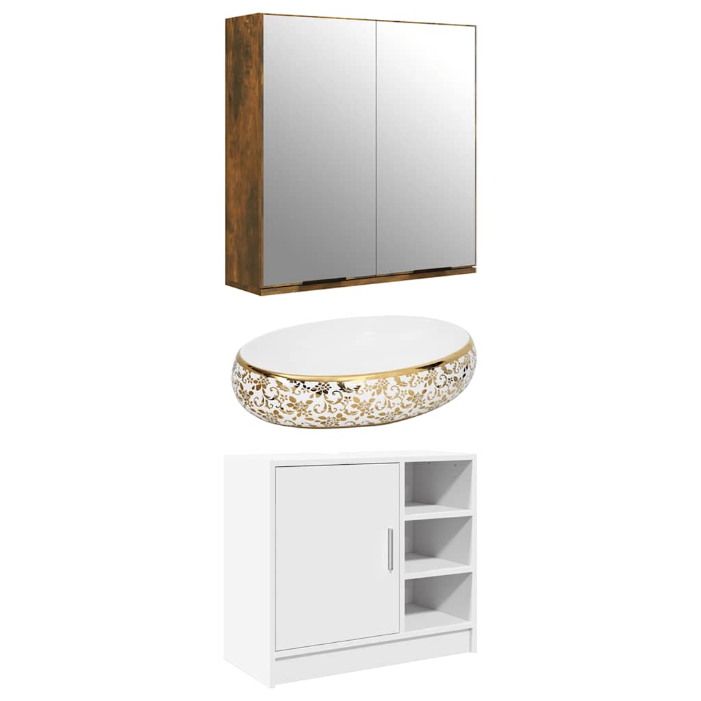 Thumbnail - vidaXL Aufsatzwaschbecken Weiß und Golden Oval 59x40x15 cm Keramik