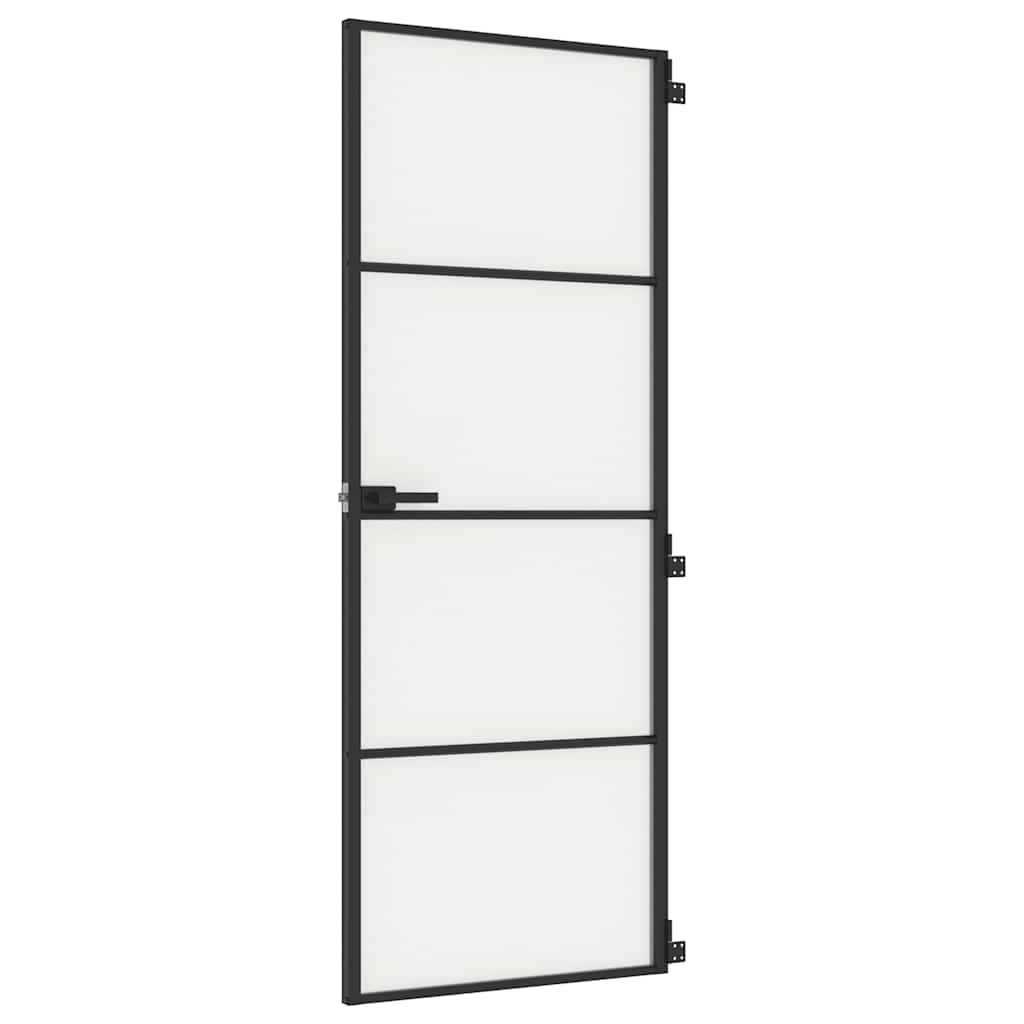 vidaXL Interiérové dveře úzké černé 76x201,5 cm tvrzené sklo a hliník