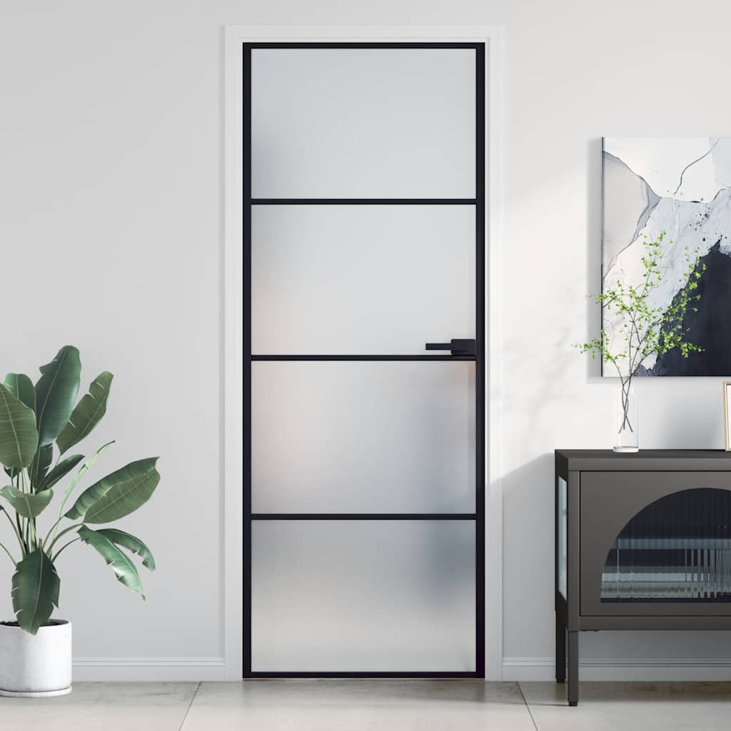 vidaXL Innentür Schlank Schwarz 76x201,5 cm Hartglas und Aluminium