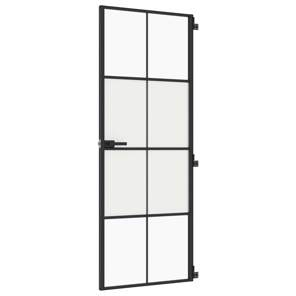 vidaXL Interiérové dveře úzké černé 76x201,5 cm tvrzené sklo a hliník
