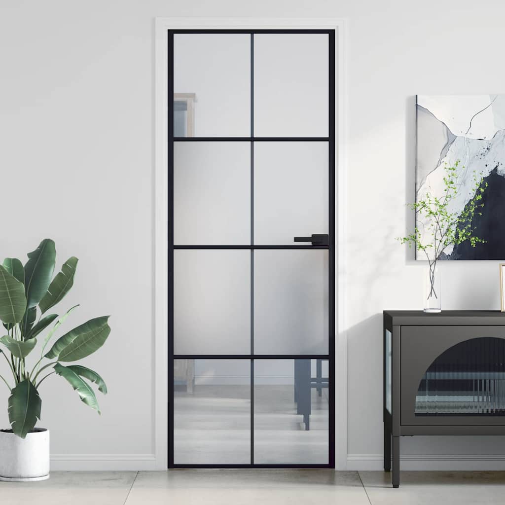 vidaXL Innentür Schlank Schwarz 76x201,5 cm Hartglas und Aluminium