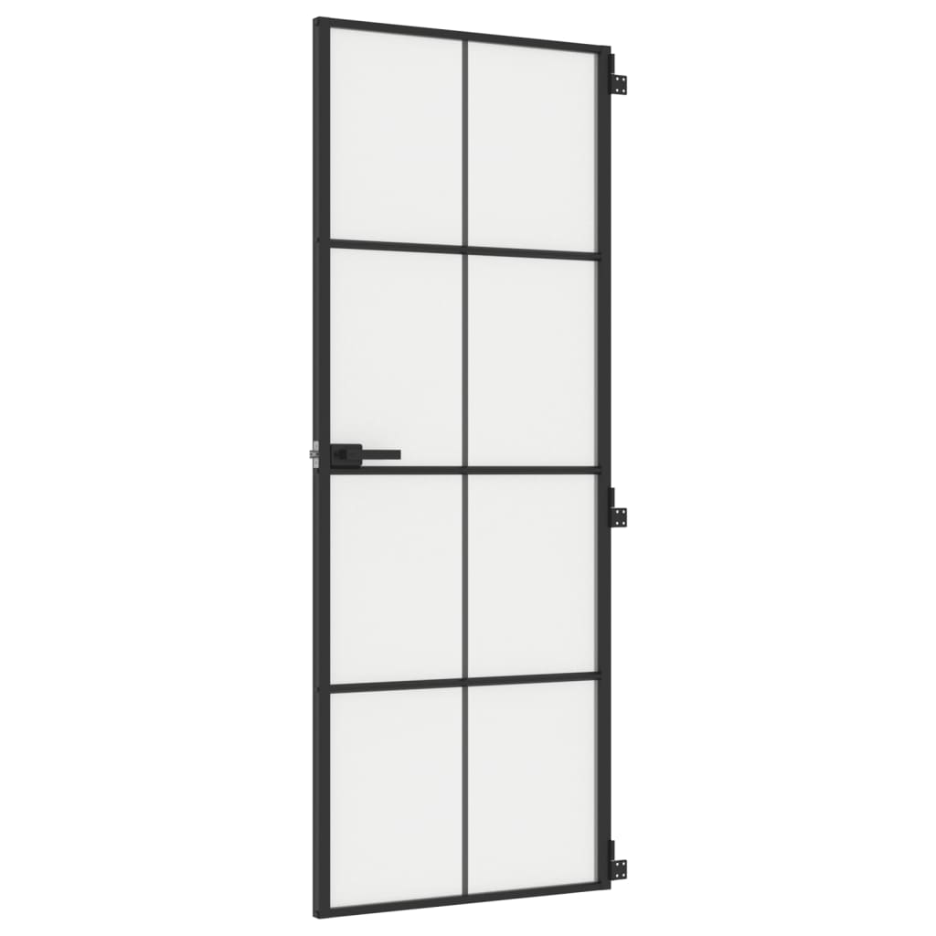 Ușă de interior negru 76×201,5 cm sticlă securiz./aluminiu slim