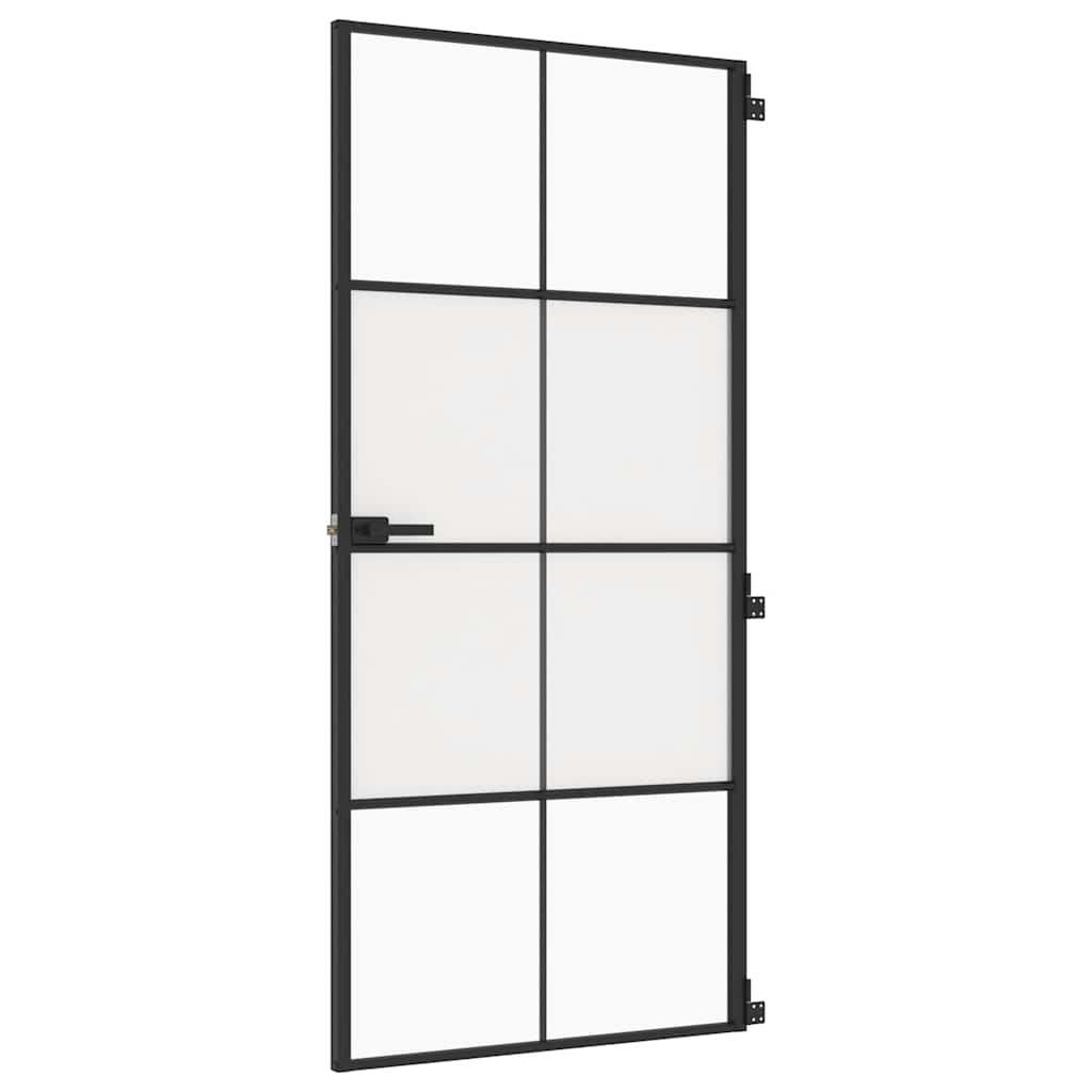 vidaXL Interiérové dveře úzké černé 93x201,5 cm tvrzené sklo a hliník