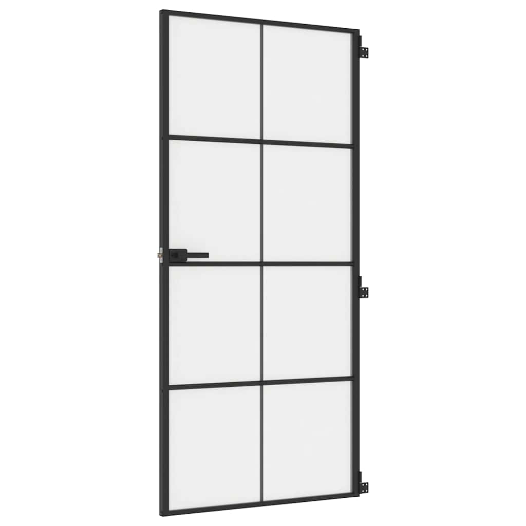 vidaXL Interiérové dveře úzké černé 93x201,5 cm tvrzené sklo a hliník