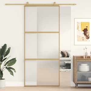Posuvné dveře zlaté 90 x 205 cm mléčné ESG sklo a hliník - obrázek 1