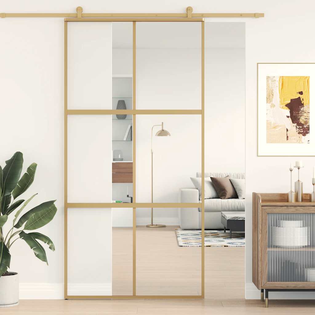 vidaXL Schiebetür Golden 102,5x205 cm ESG-Klarglas und Aluminium