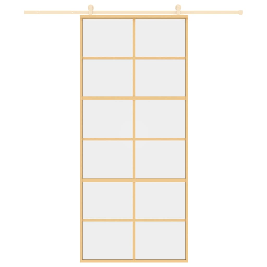 vidaXL Schuifdeur 90x205 cm helder ESG-glas en aluminium goudkleurig afbeelding