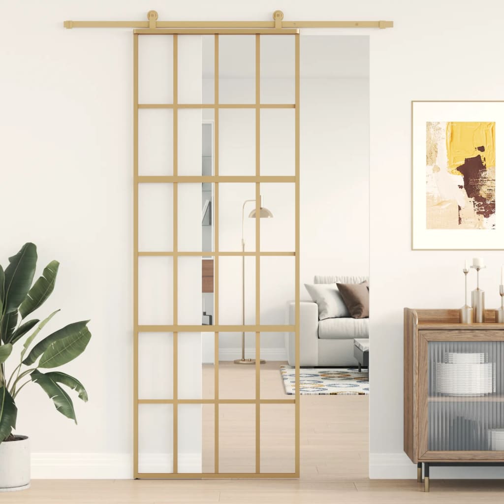 vidaXL Schiebetür Golden 76x205 cm ESG-Klarglas und Aluminium