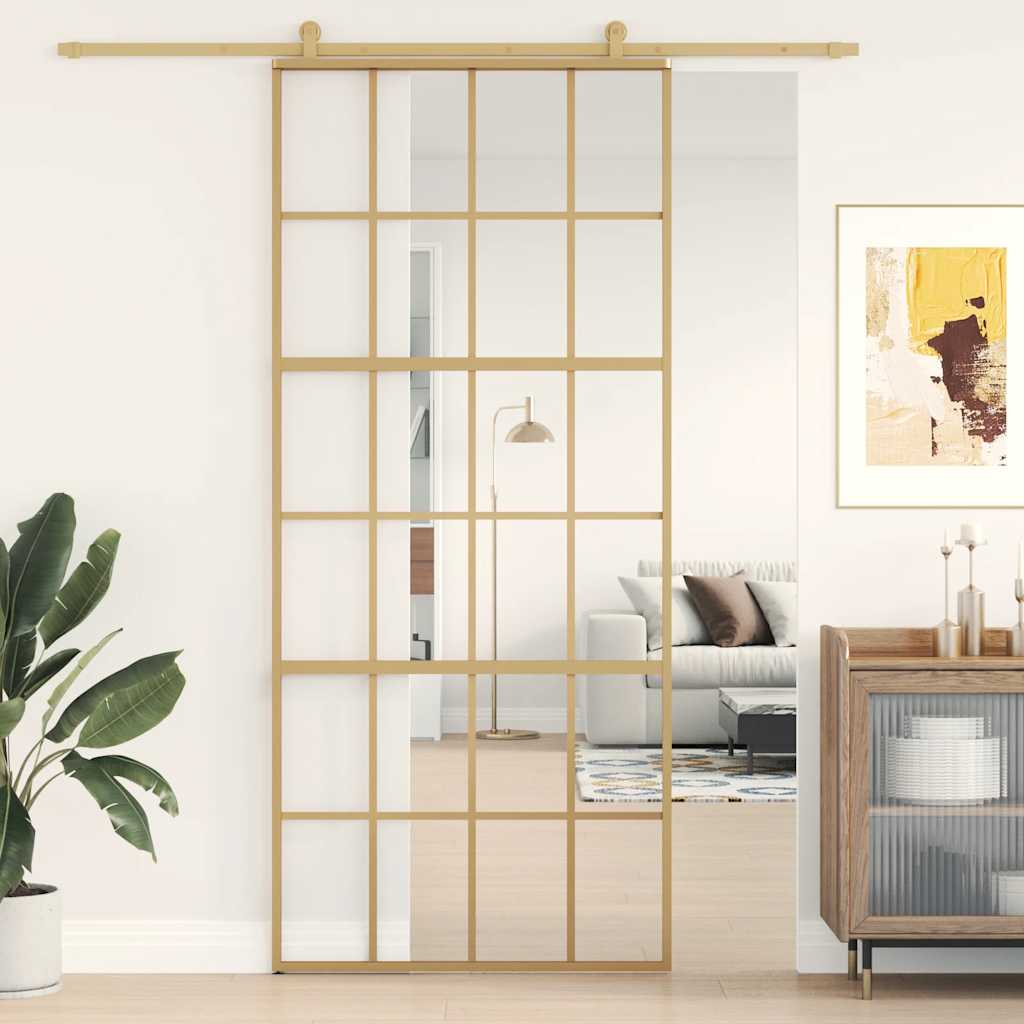 vidaXL Porta deslizante 90x205 cm vidro ESG/alumínio dourado