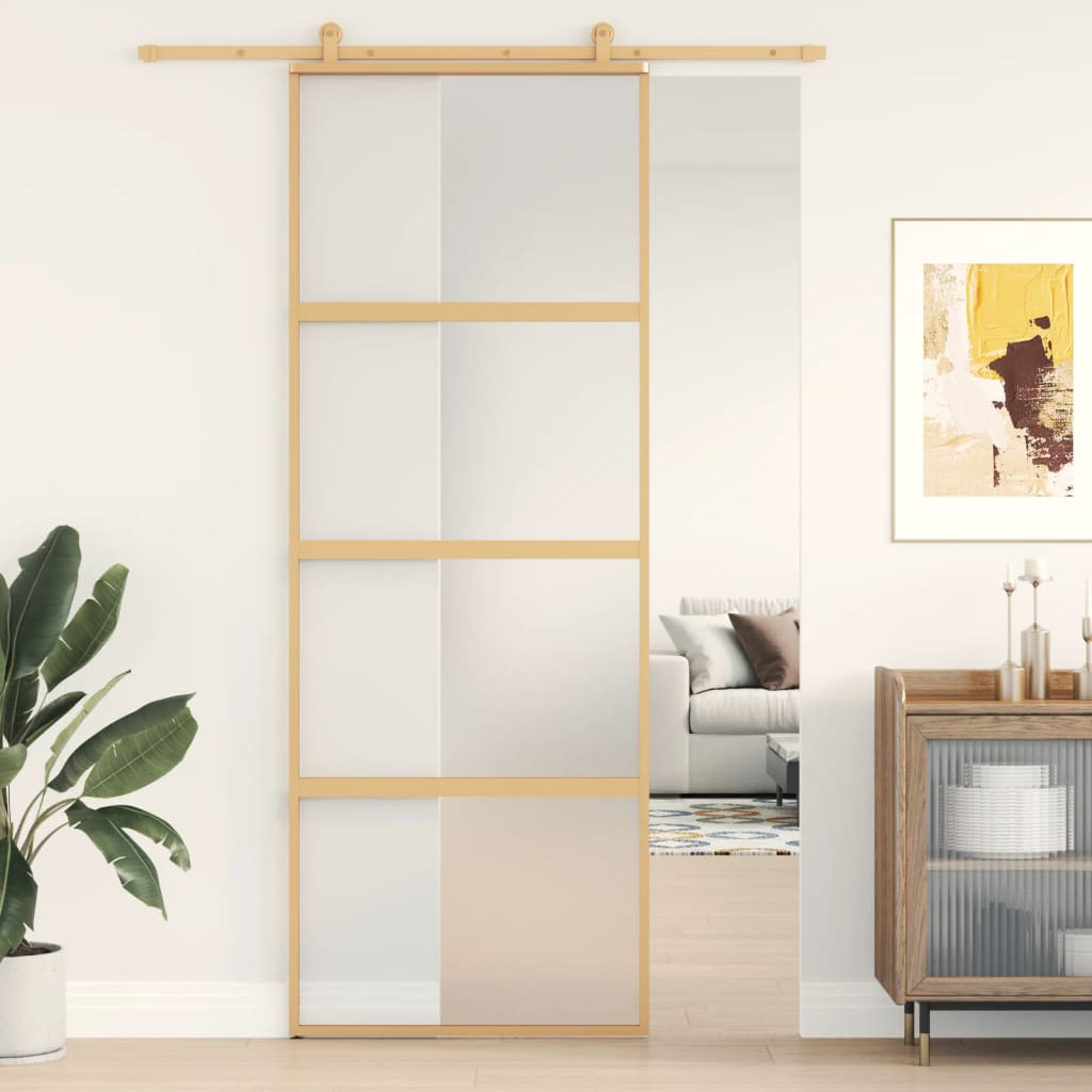 vidaXL Schiebetür Golden 76x205 cm Matt ESG-Glas und Aluminium