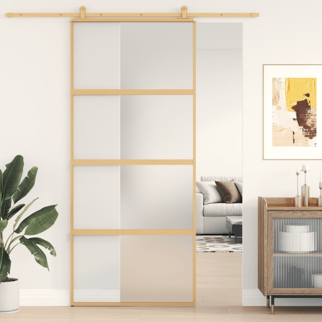 vidaXL Schiebetür Golden 90x205 cm Matt ESG-Glas und Aluminium