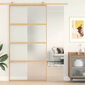 Posuvné dveře zlaté 102,5 x 205 cm mléčné ESG sklo a hliník - obrázek 1
