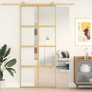 vidaXL liuguks, kuldne, 90x205 cm, l&auml;bipaistev ESG-klaas ja alumiinium