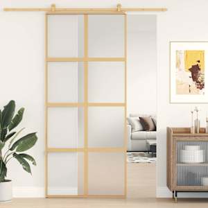 Posuvné dveře zlaté 90 x 205 cm mléčné ESG sklo a hliník - obrázek 1