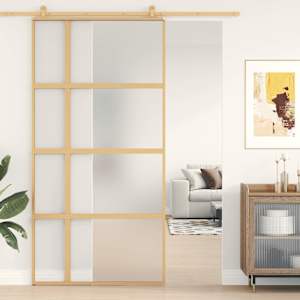 Posuvné dveře zlaté 102,5 x 205 cm mléčné ESG sklo a hliník - obrázek 1