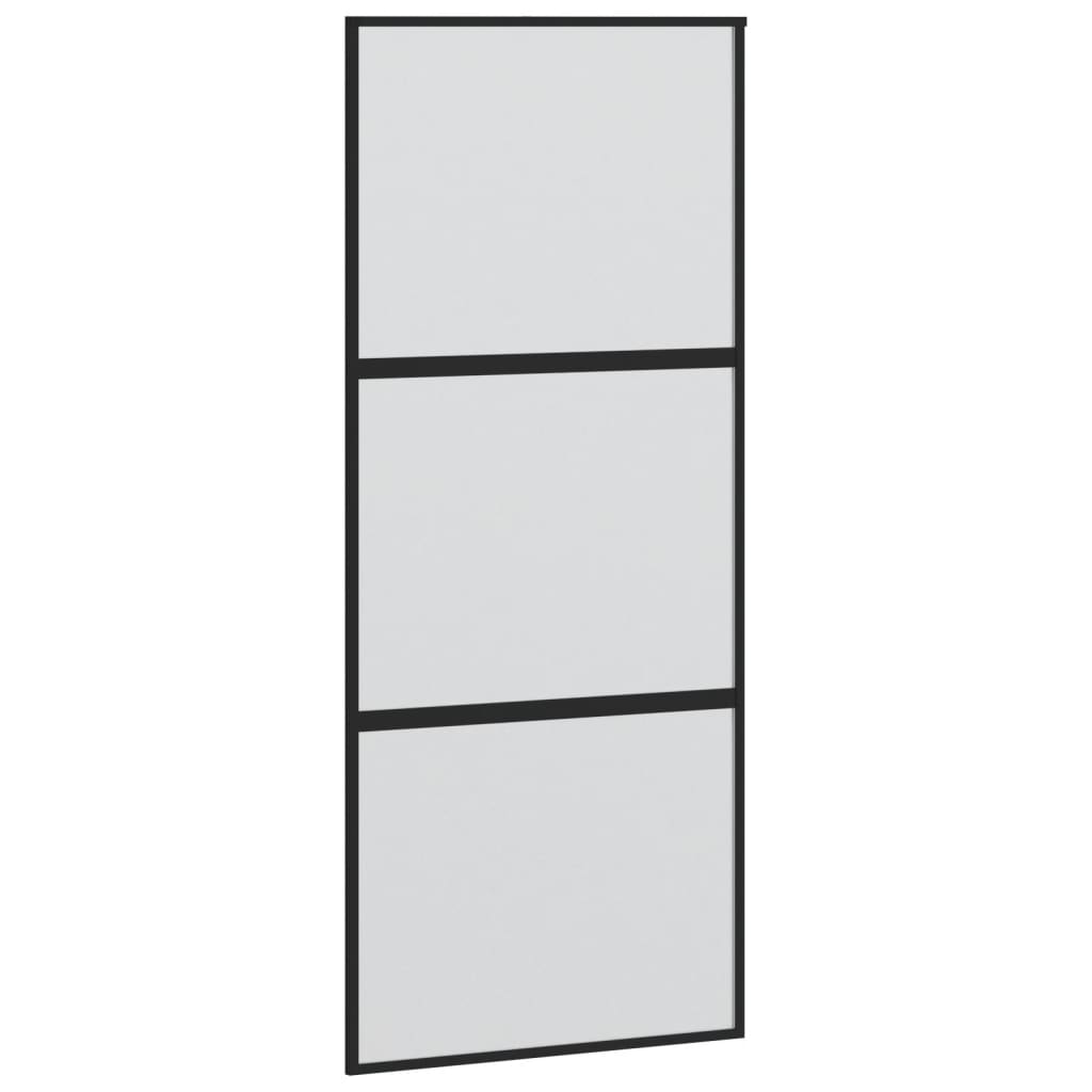 Ușă glisantă, negru, 90×205 cm, sticlă securizată și aluminiu