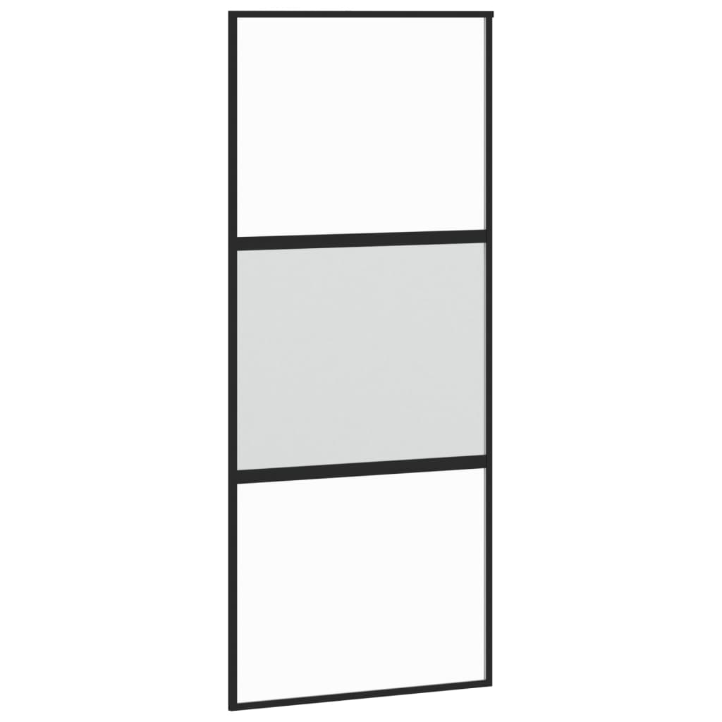 Ușă glisantă, negru, 90×205 cm, sticlă securizată și aluminiu