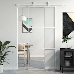 Posuvné dveře bílé 90 x 205 cm tvrzené sklo a hliník - obrázek 1