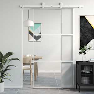 Posuvné dveře bílé 102,5 x 205 cm tvrzené sklo a hliník - obrázek 1