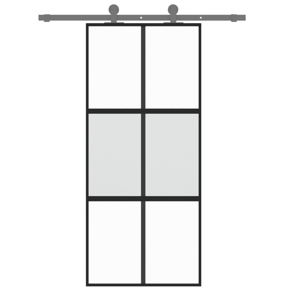 vidaXL Schuifdeur 90x205 cm gehard glas en aluminium zwart afbeelding