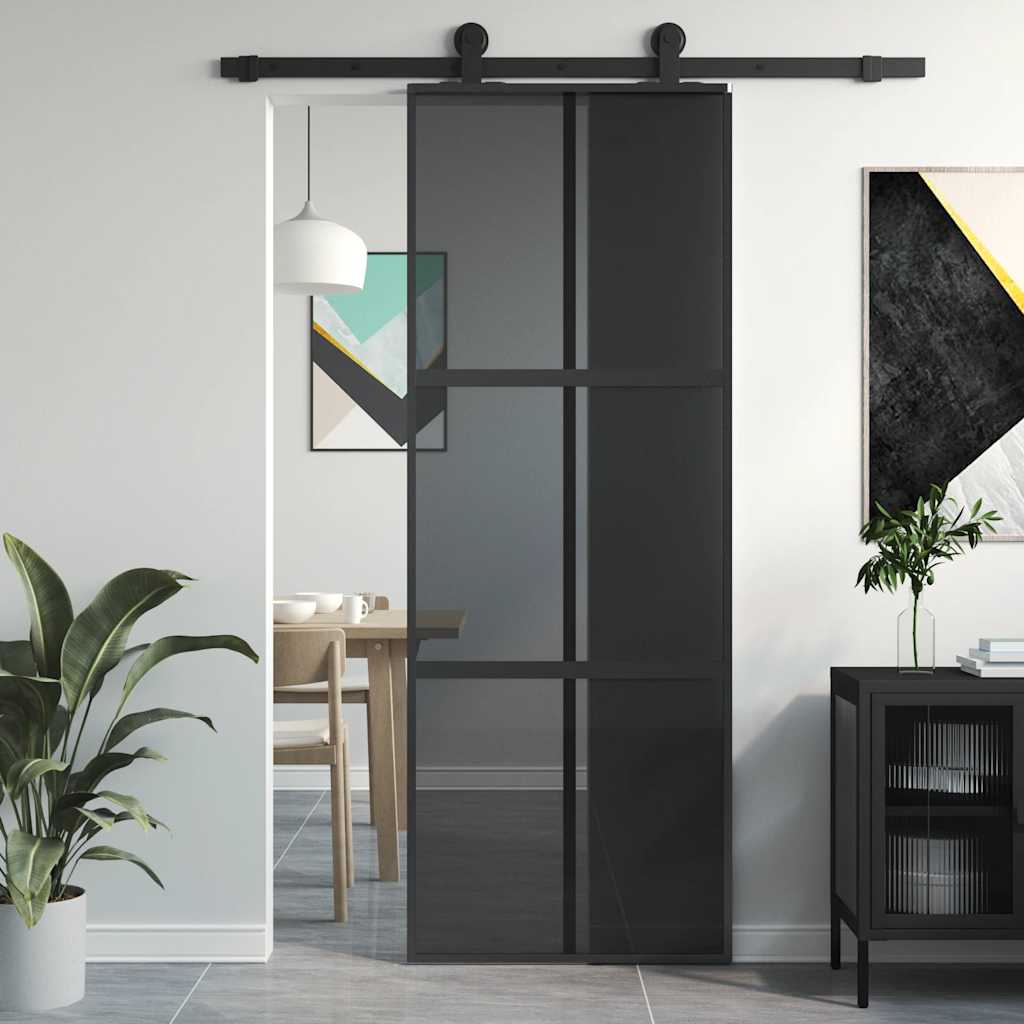 vidaXL Ușă glisantă, negru, 76x205 cm, sticlă securizată și aluminiu