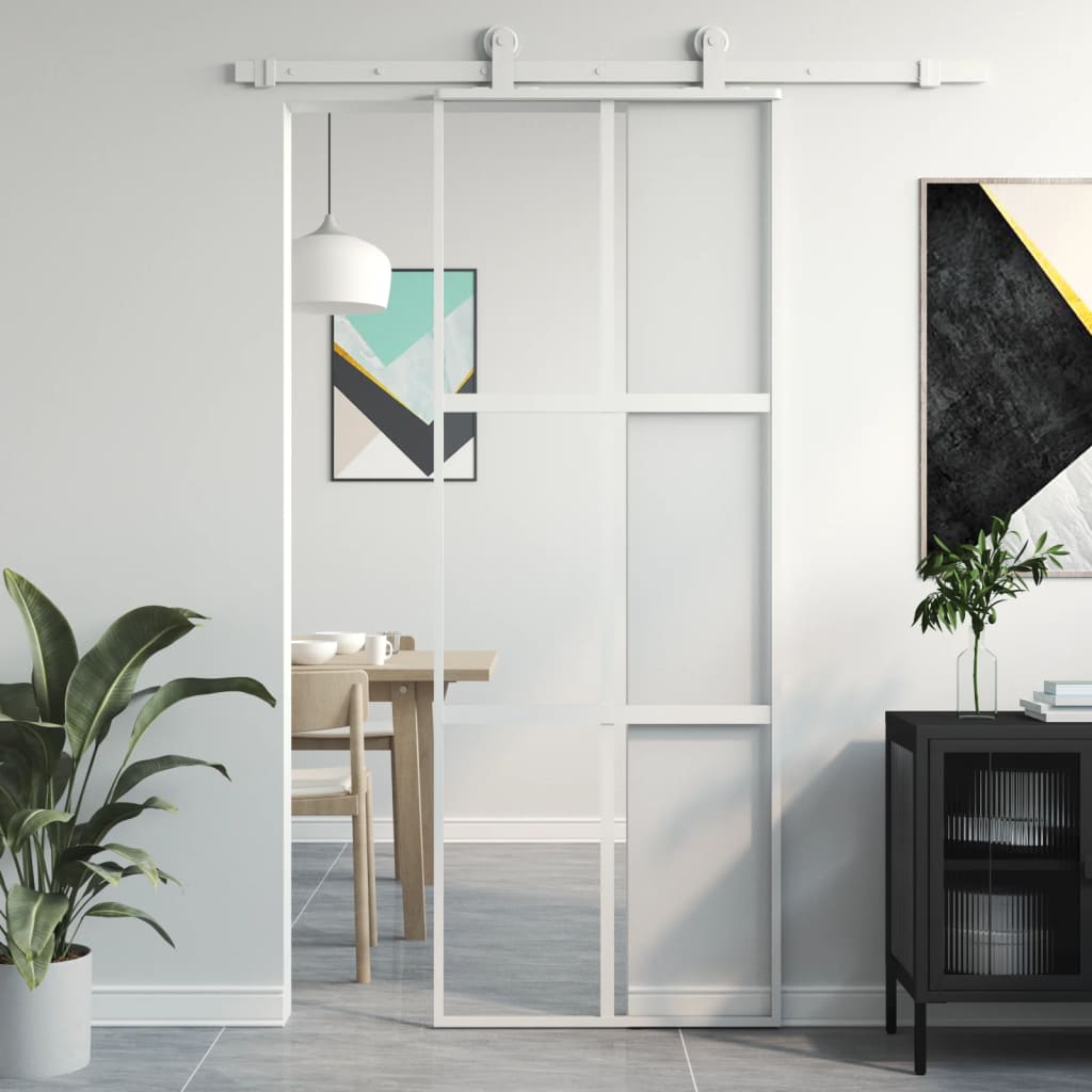 15: vidaXL skydedør 76x205 cm hærdet glas og aluminium hvid