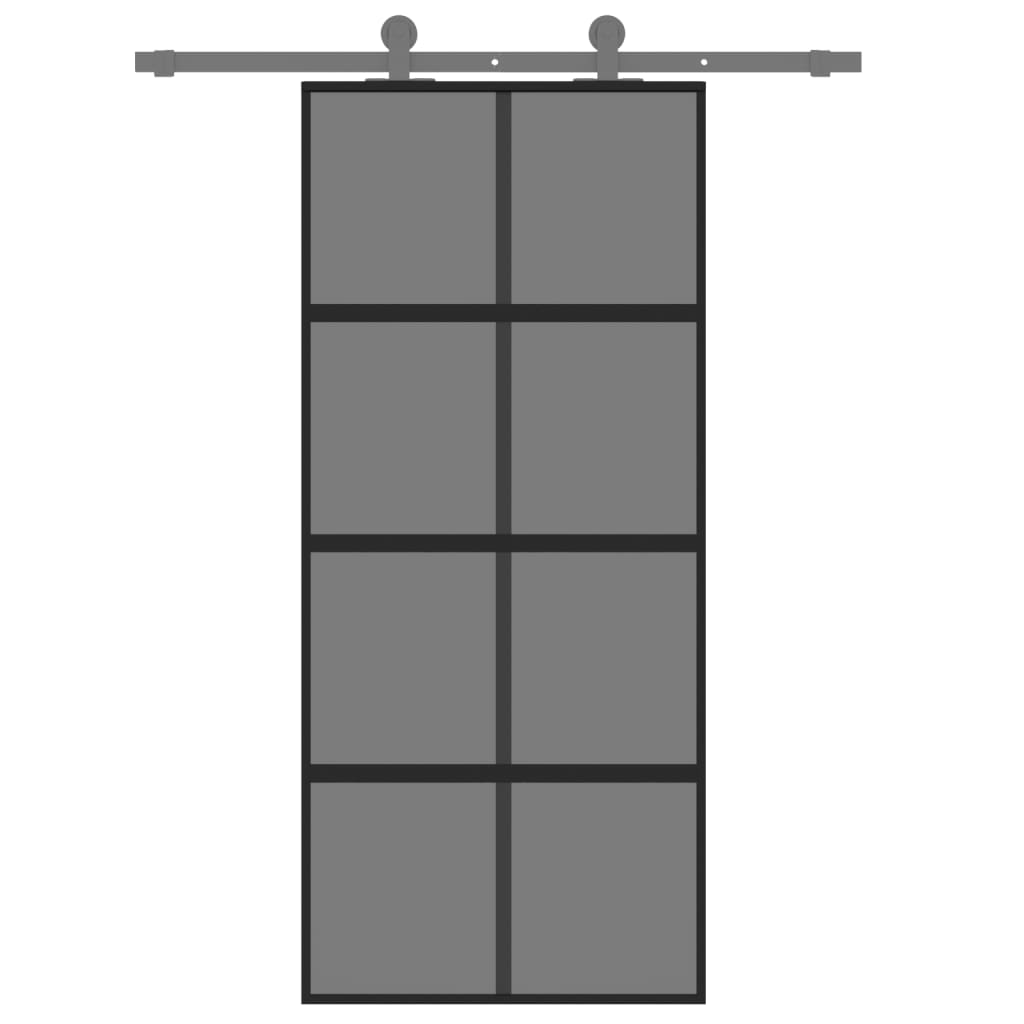vidaXL Schuifdeur 90x205 cm gehard glas en aluminium zwart afbeelding