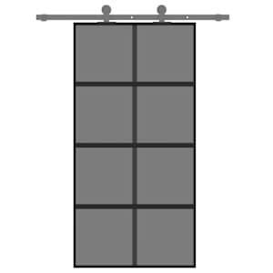 Posuvné dveře černé 102,5 x 205 cm tvrzené sklo a hliník - obrázek 3