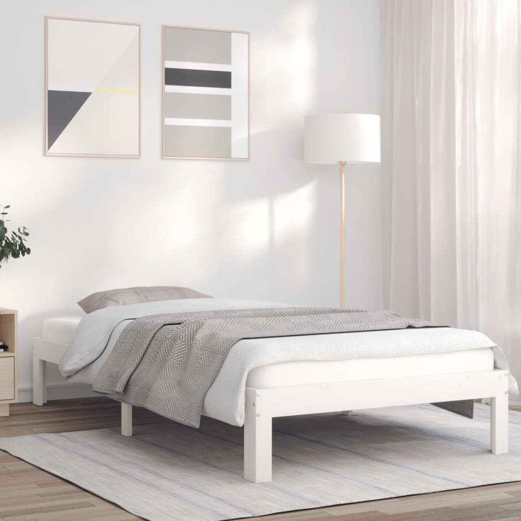vidaXL Cadru de pat, alb, 90x190 cm, single, lemn masiv de pin
